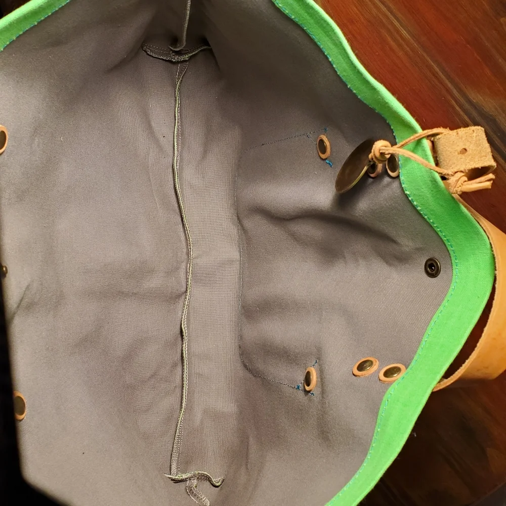 WILL Leather Goods Mint Green Canvas Tote Shoulder Bag - Picture 3 of 5